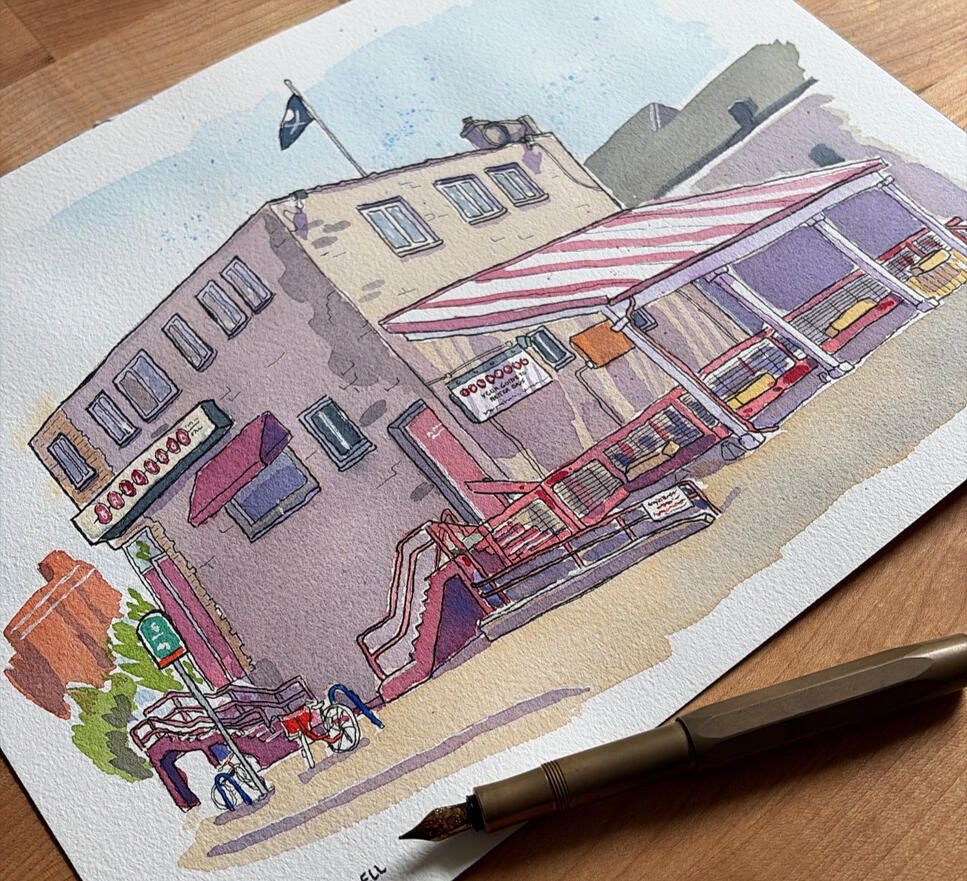 Hand-drawn painting of Ballyhoo in Buffalo, NY